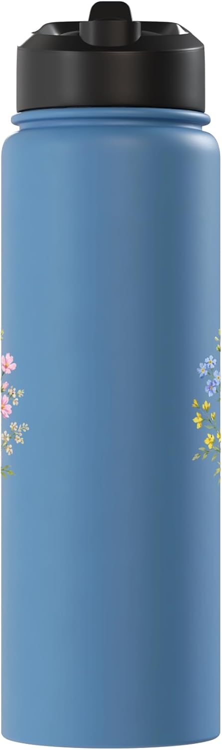 Botella de agua acero inoxidable minimalista flor natural