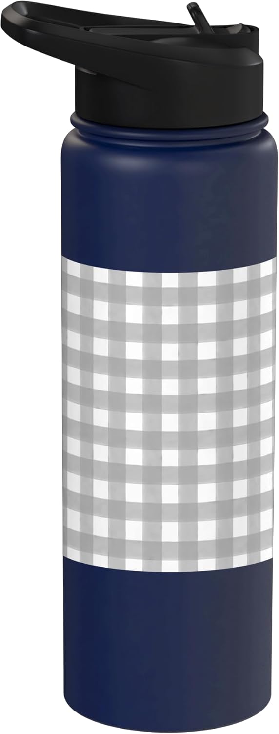 Botella de agua acero inoxidable estampado gingham gris claro