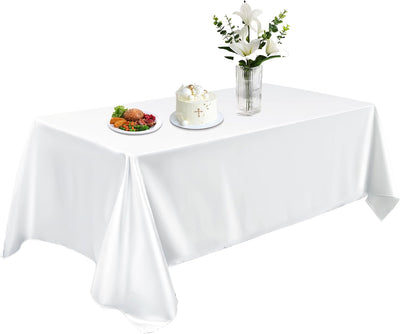 Mantel de satén rectangular blanco brillante lavable 58 x 120 pulgadas