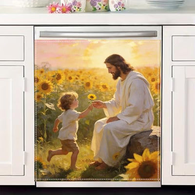 Funda magnética lavavajillas diseño Jesús girasol tela impermeable