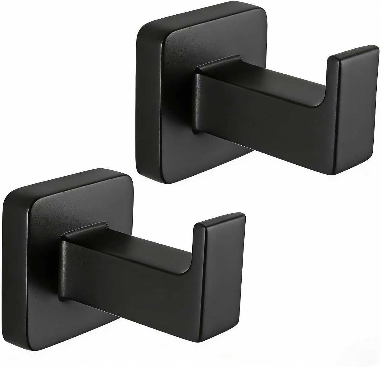 Percha pared cuadrada negra mate 2 ganchos baño