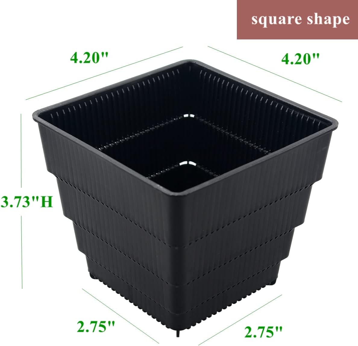Maceta cuadrada plástico 4.20pulg para suculentas 8 pzas negro