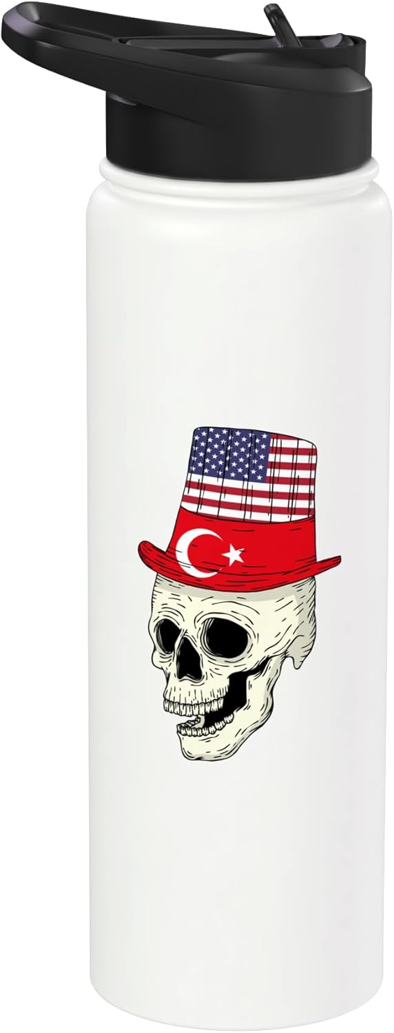 Bottella de agua aislada con bandera turca estadounidense de acero inoxidable