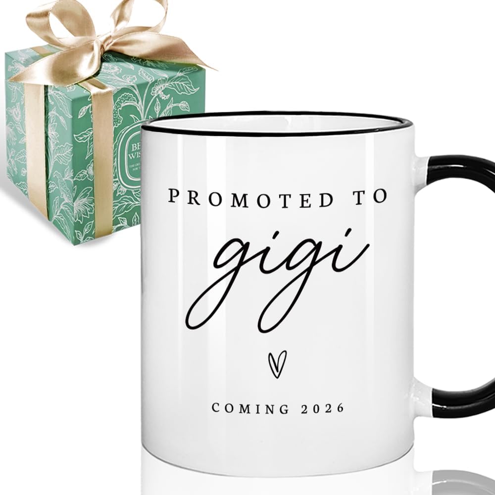 Regalo de anuncio de embarazo para abuela y bebé con taza de café