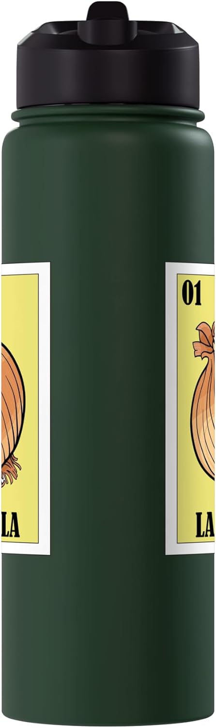 Botella de agua aislada de acero inoxidable con diseño de cebolla mexicana