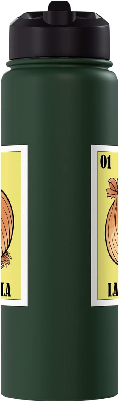 Botella de agua aislada de acero inoxidable con diseño de cebolla mexicana