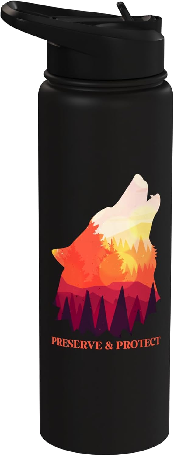 Botella agua aislada acero inox para proteger lobos