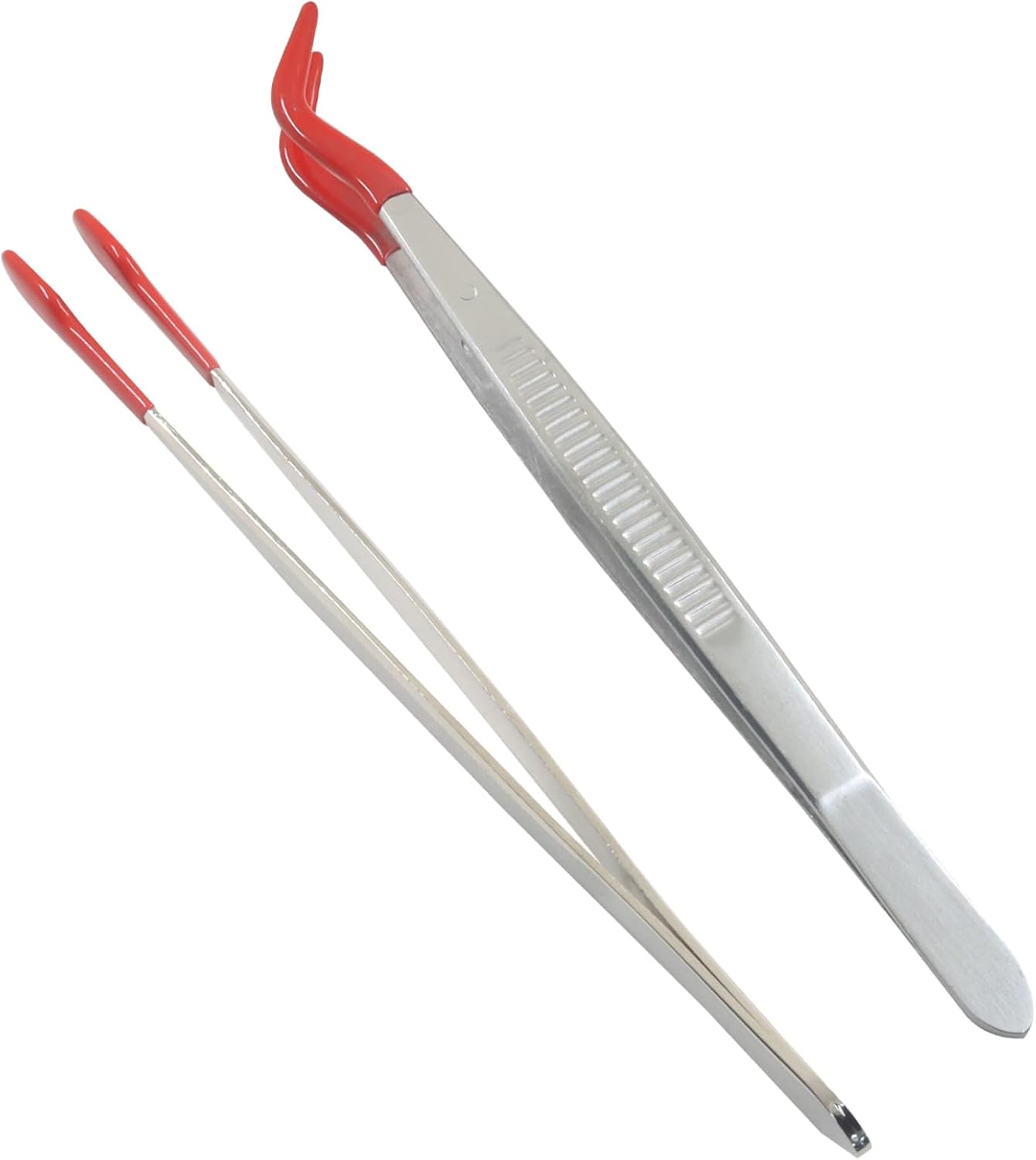 Set 2 Pinzas Largas Goma para Joyería Electrónica Laboratorio Rojo