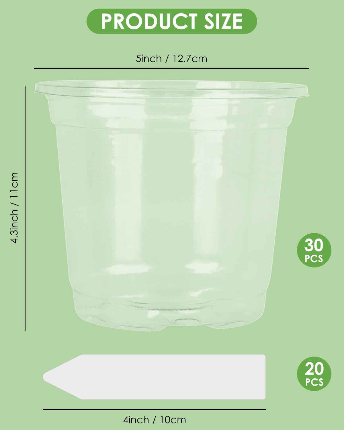 30 Macetas Plástico Transparente 5pulg Con Etiquetas Drenaje