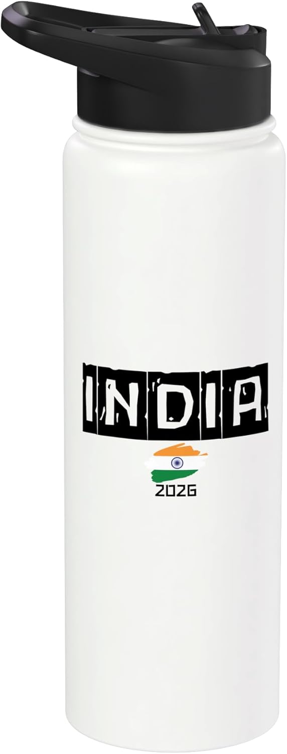 Botella agua aislada acero inox con bandera de viaje