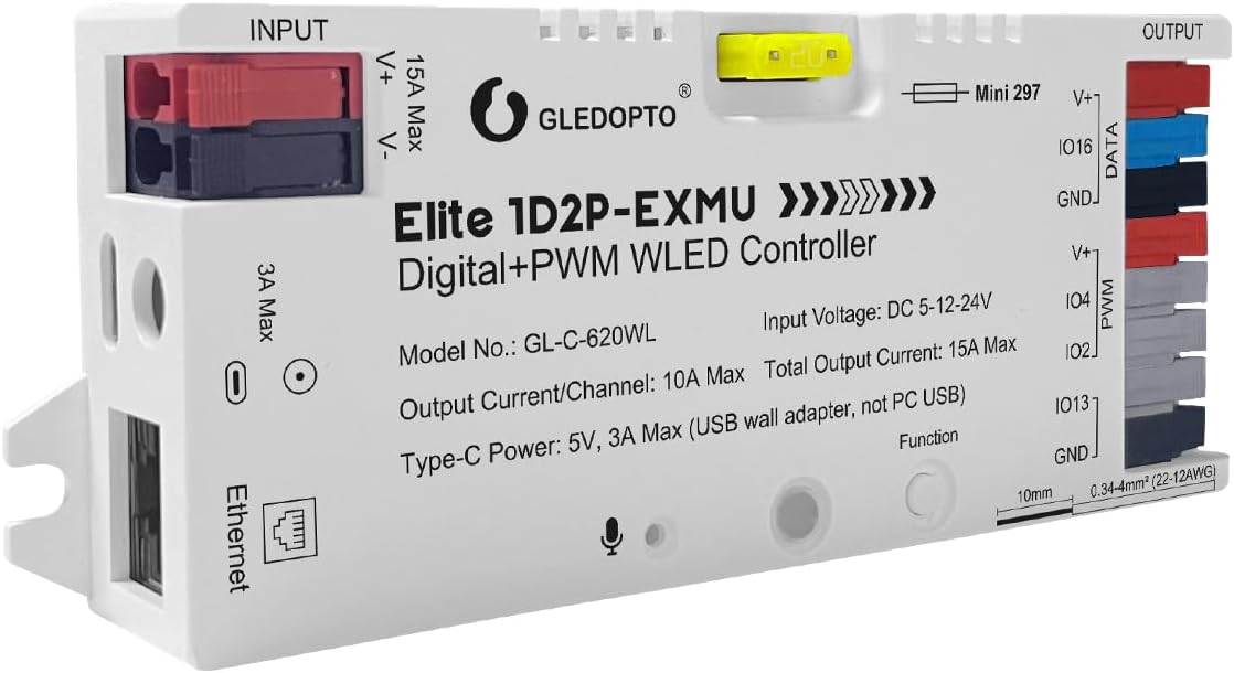 Controlador LED RGB ESP32 con relés y salidas dobles