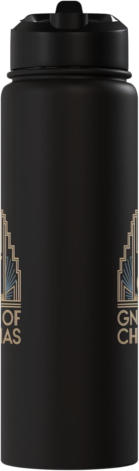 Botella de agua acero inoxidable aislada gnomos navideños art deco
