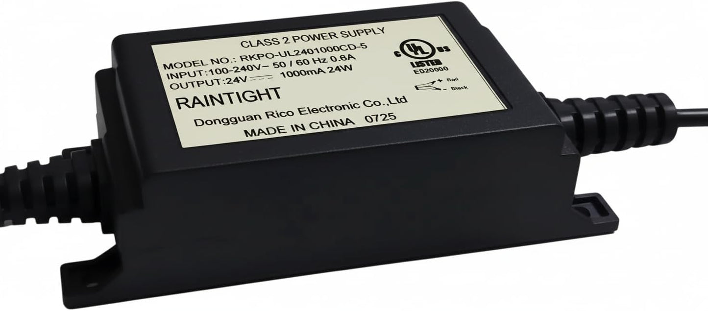 Transformador CA 100-240V a CC 24V 1A con interruptor IP67 negro