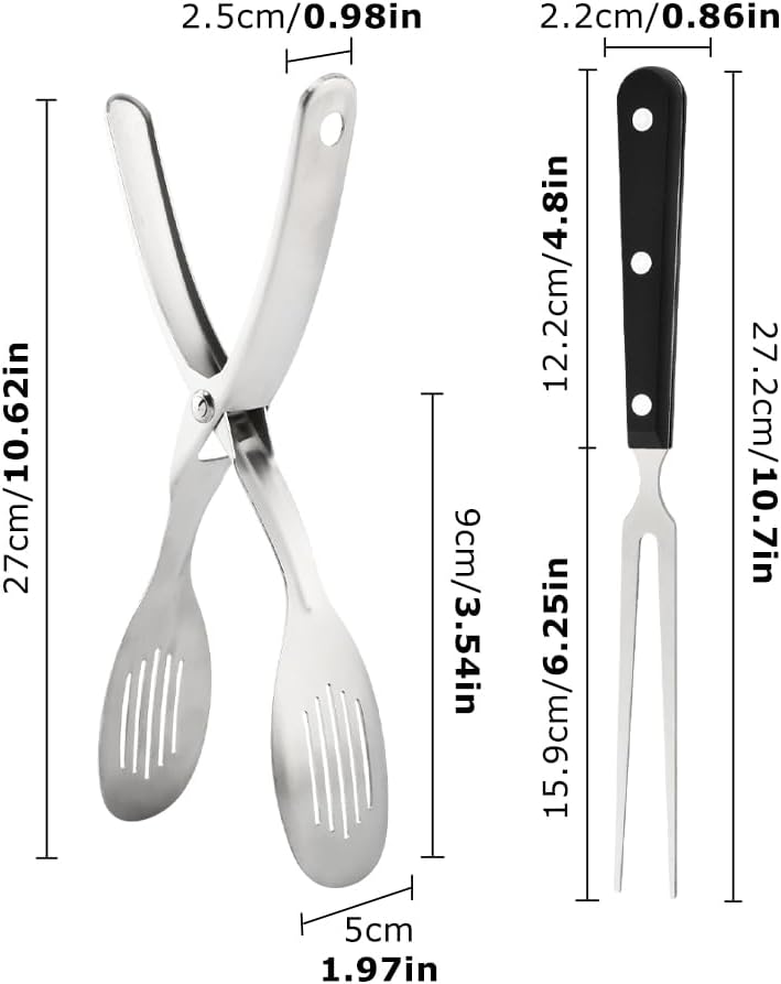 Pinzas de cocina de acero inoxidable con tenedor de tallar