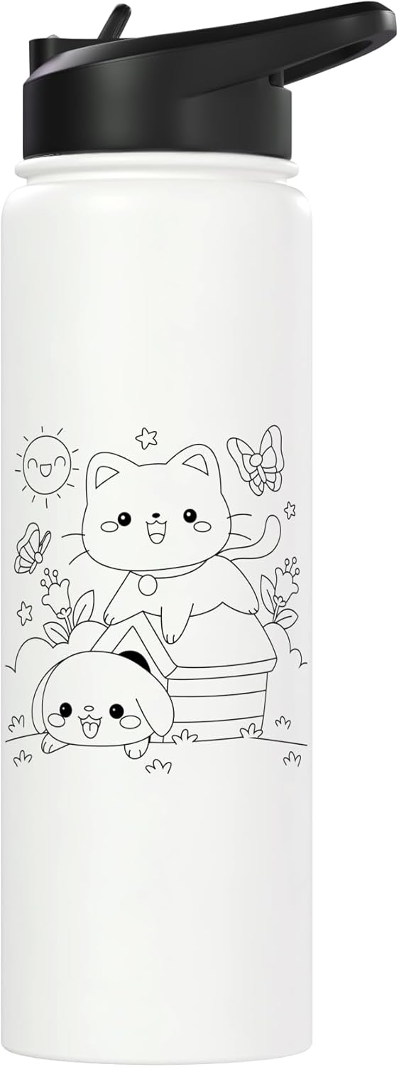 Bote de agua acero inoxidable para pintar y colorear con perro