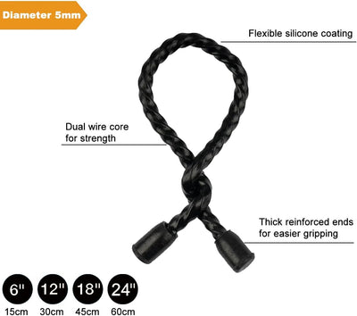Lazos silicona 24pulg color negro para cables y pescar