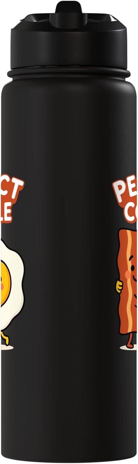 Botella de agua acero inoxidable con diseño de bacon y huevo