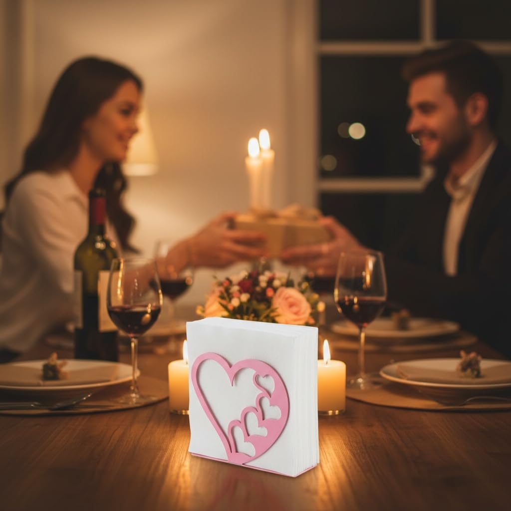 Servilletero corazón rosa metal mesa comedor