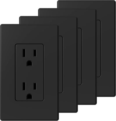 4 Tomacorrientes Pared Negro Mate 15A 125V NEMA 5-15R