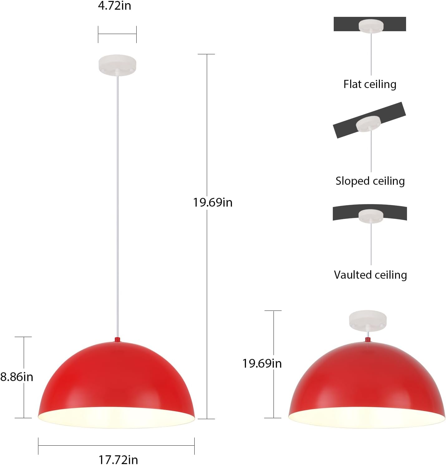 Lámpara colgante cúpula roja 18pulg moderna para cocina comedor