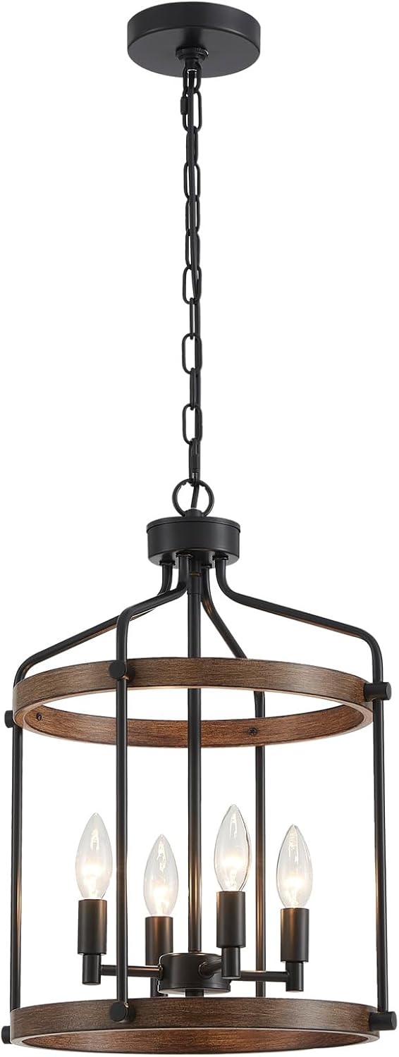 Lámpara colgante de 4 luces estilo rústico negro apagado