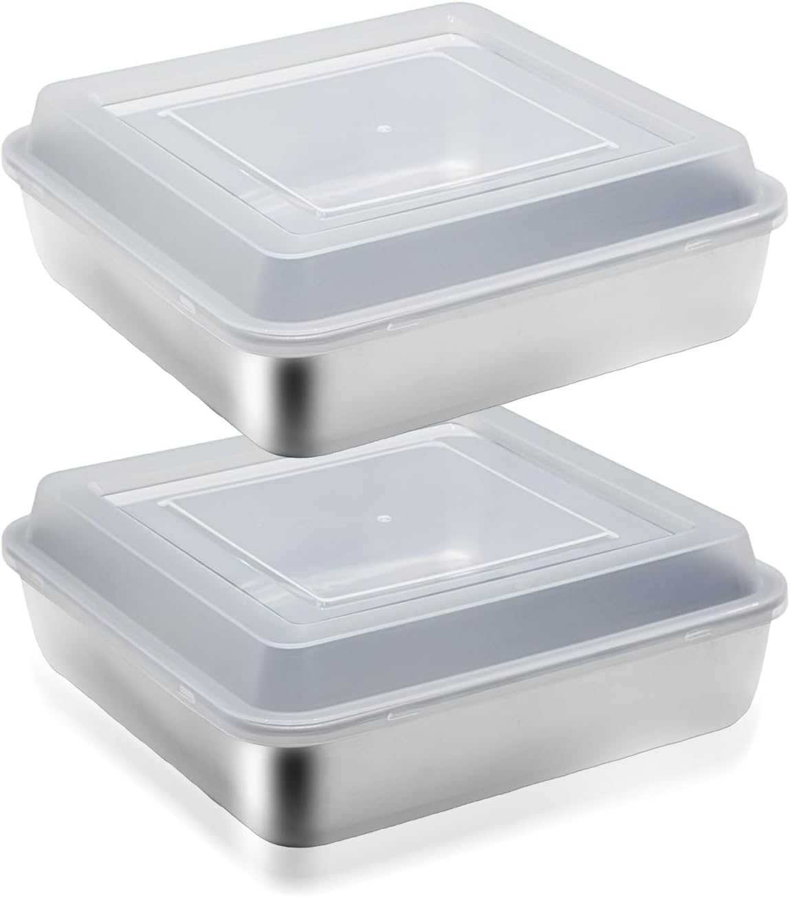Juego de moldes cuadrados de acero inoxidable 6 x 6 pulgadas con tapa para hornear lasaña, pasteles, brownies y galletas
