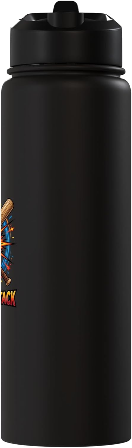 Botella agua acero inox aislada con gráfica bateador doble
