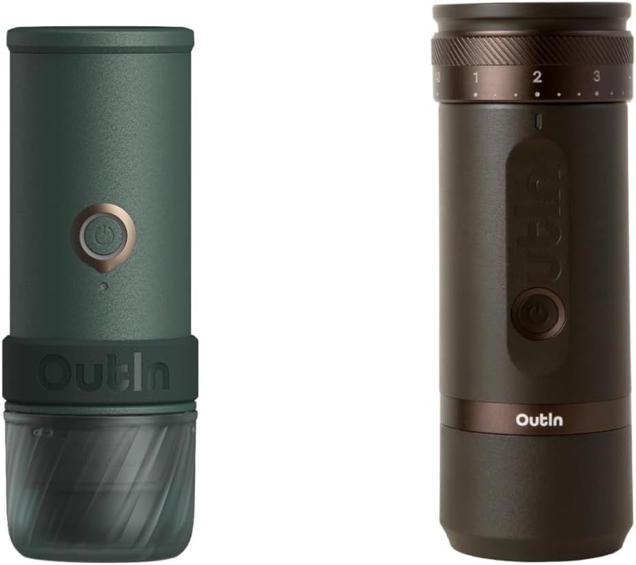Máquina Espresso Eléctrica Portátil con Molinillo Verde y Marrón