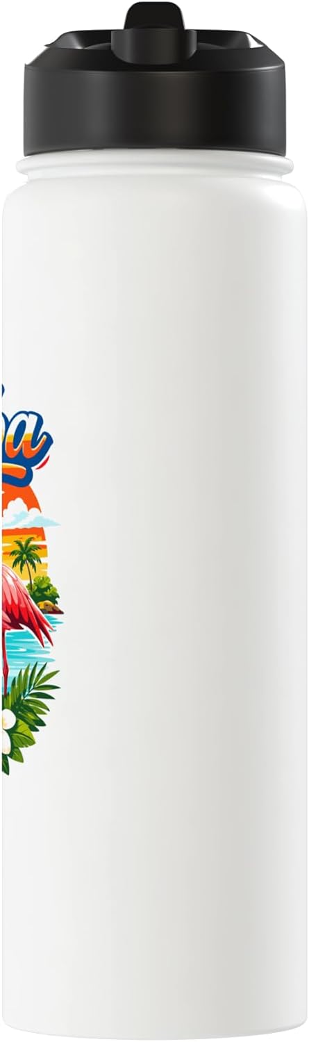 Botella de agua acero inoxidable con diseño flamingo tropical sunset