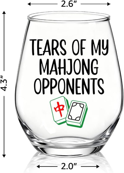 Copa de vino sin tallo con impresión de azulejos de Mahjong