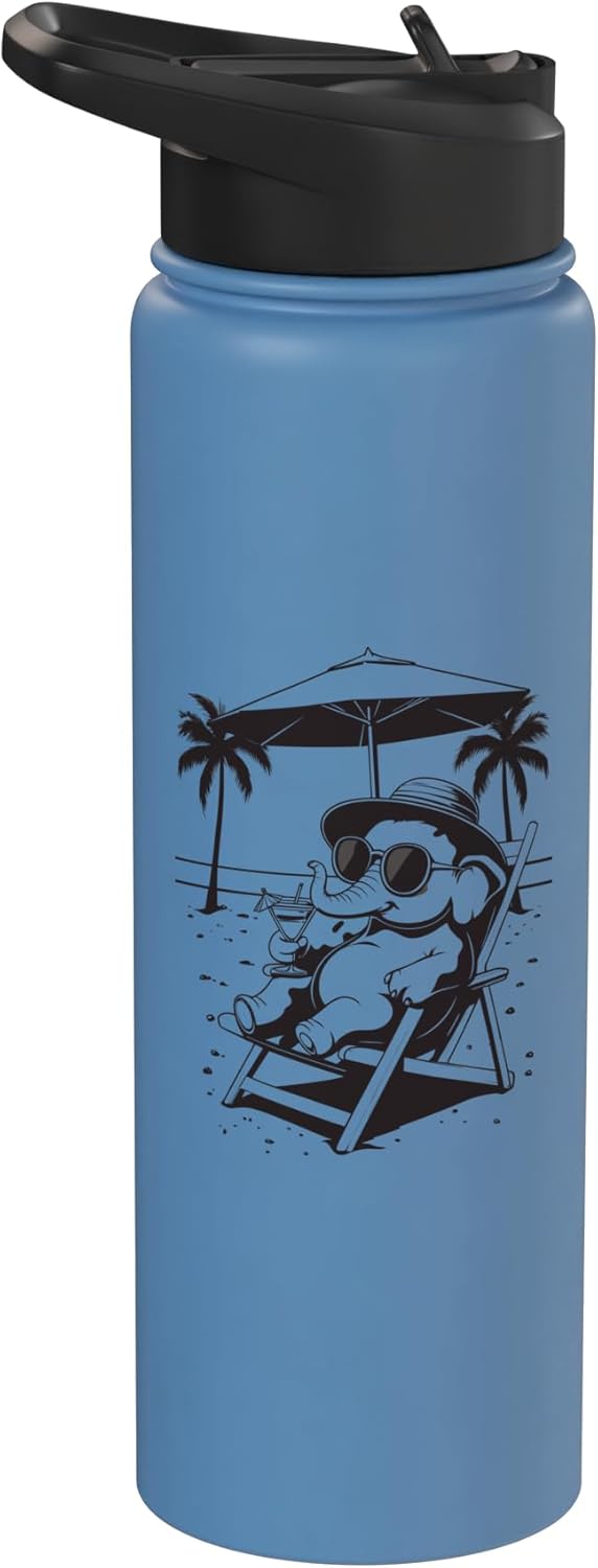 Botella agua acero inox aislada estilo vintage elefante