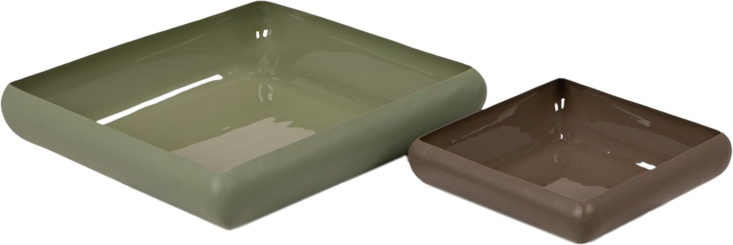 2 Pzas Cuencos Metal Esmaltado Verde Oliva y Marrón