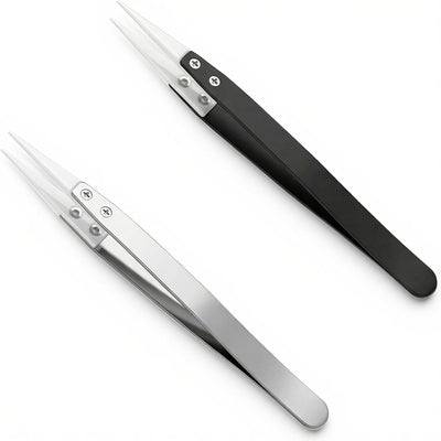 2 Pinzas Cerámica Acero Inox Resistentes Calor Negro Plateado
