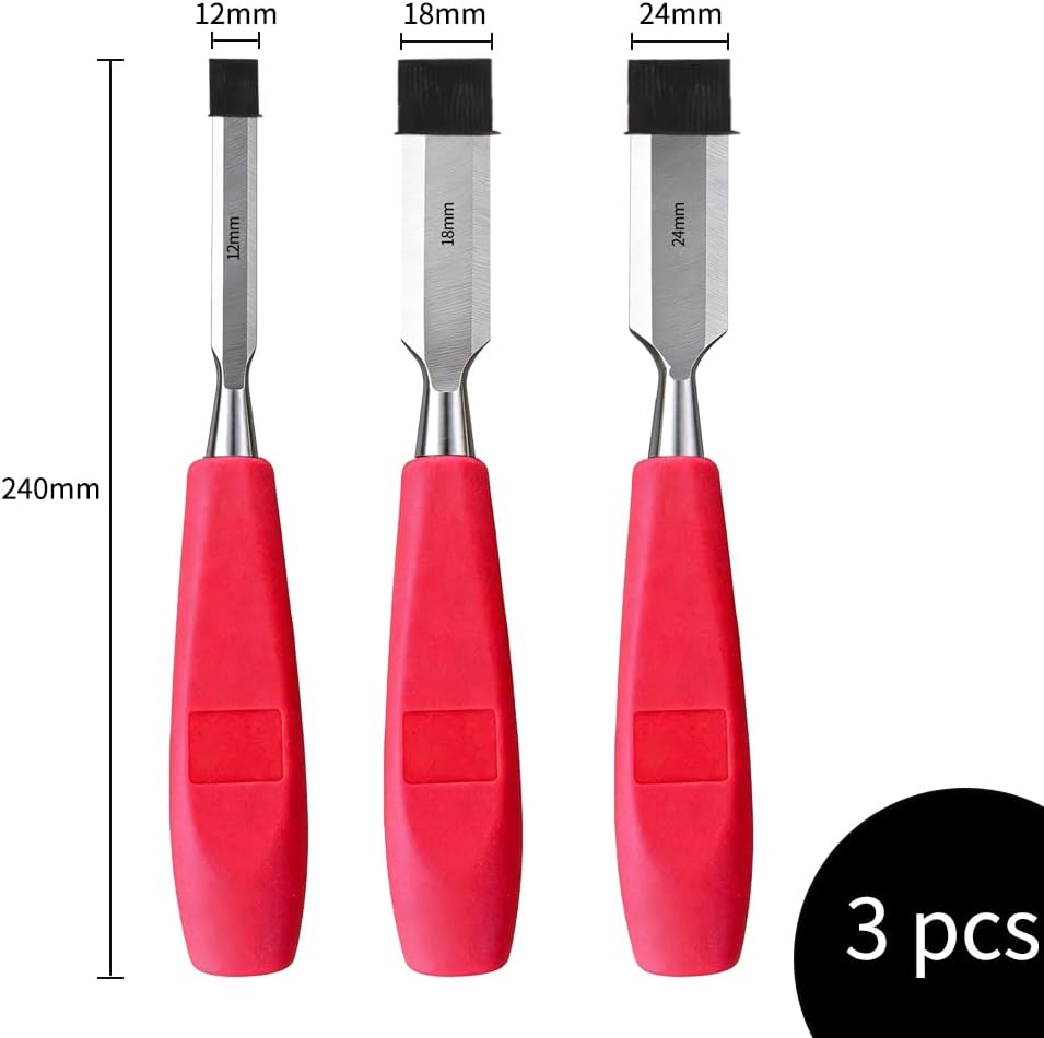 Juego 3 Cinceles Madera Biselados Acero Mango Carpintería