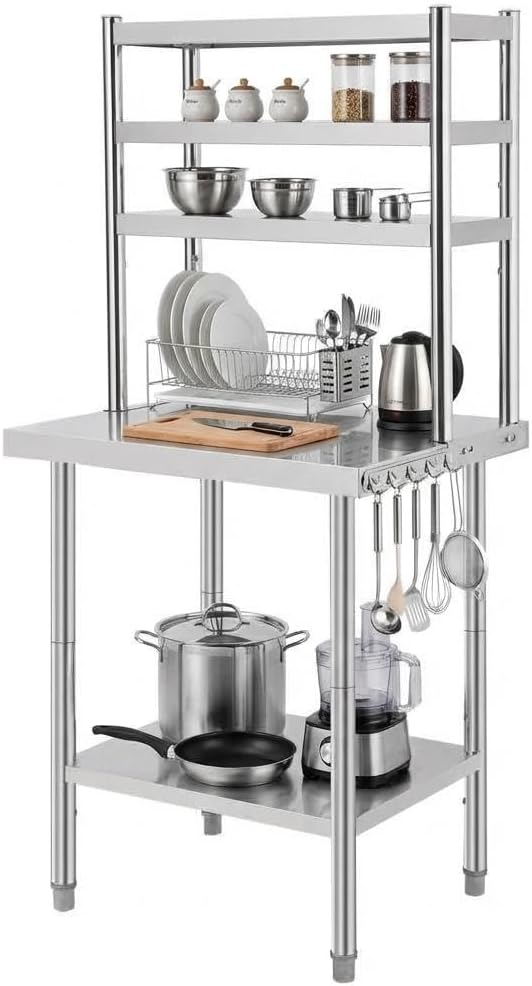 Mesa de trabajo acero inox 30x24pulg con estantes ajustables