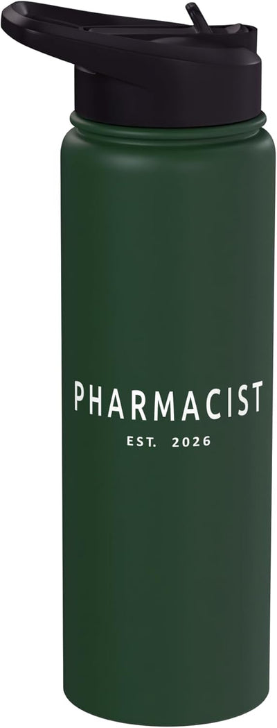 Botella de agua acero inoxidable aislada graduado farmacia