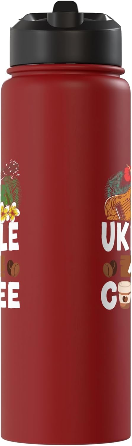 Bolso para ukulele y botella de agua acero inoxidable aislada