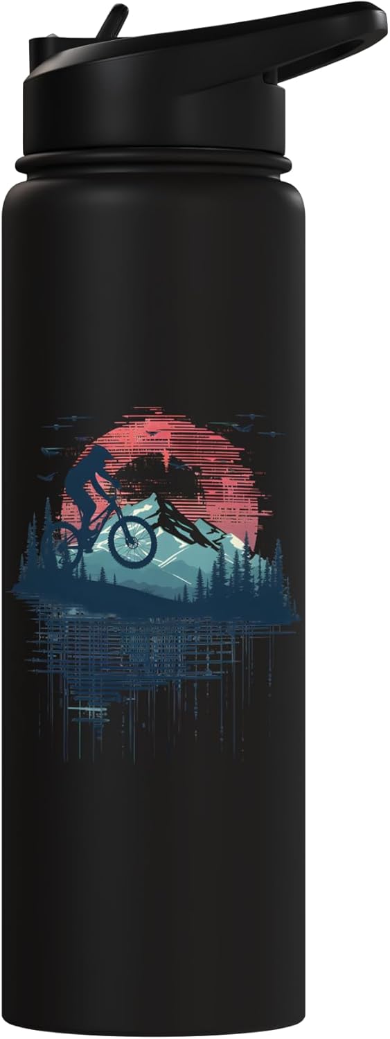 Botella de agua acero inoxidable aislada para mountain biking retrowave trail riding