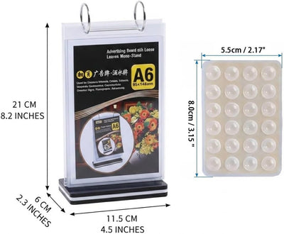 Paquete de 2 soportes de menú A6 PVC 4x6 pulgadas con 6 paginas transparente y ventosas