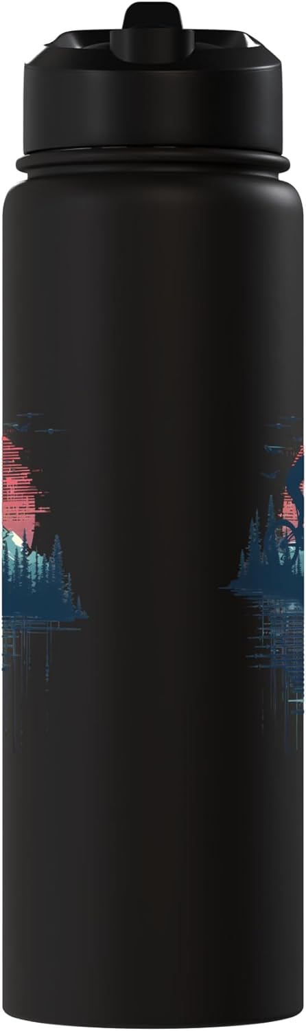 Botella de agua acero inoxidable aislada para mountain biking retrowave trail riding