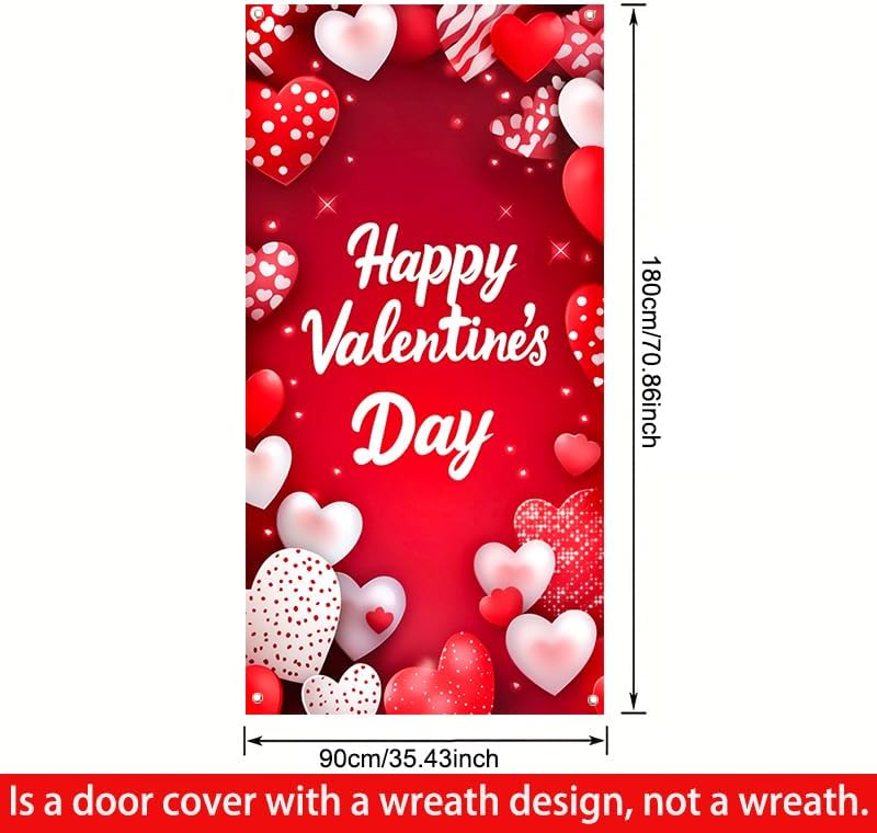 Pancarta San Valentín puerta 6x2.9ft rojo y blanco