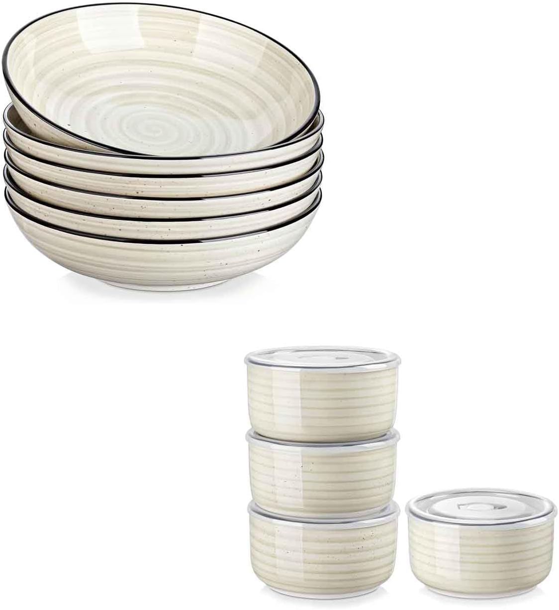 Set 6 Cuencos Pasta Cerámica con Tapas 38oz