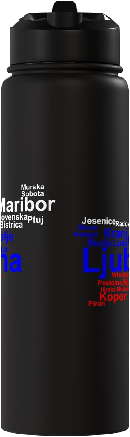 Botella agua acero inox aislada bandera Eslovenia