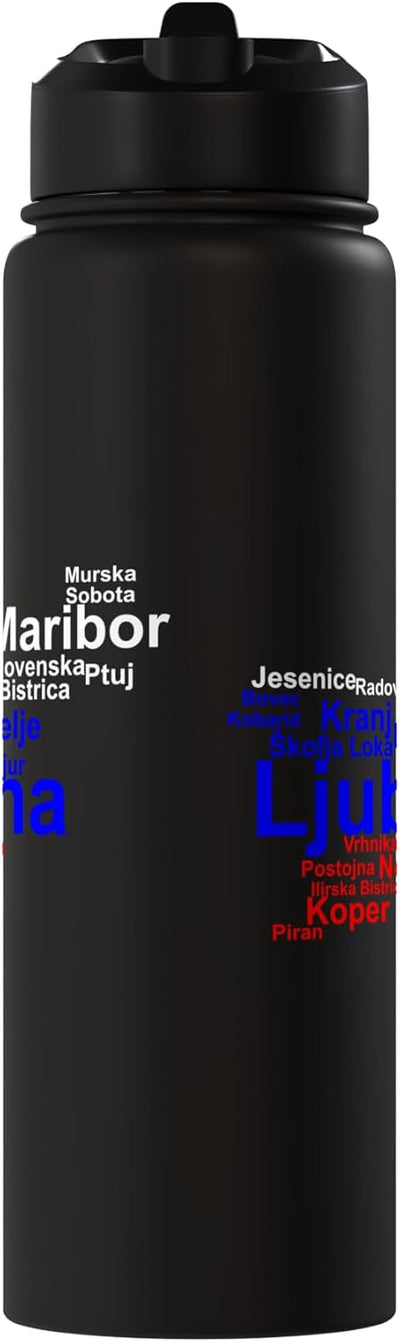 Botella agua acero inox aislada bandera Eslovenia