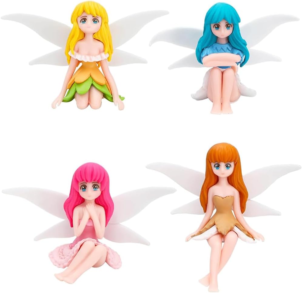 4 Pzas Figuras Hadas Miniatura Decoración Pastel Blanco
