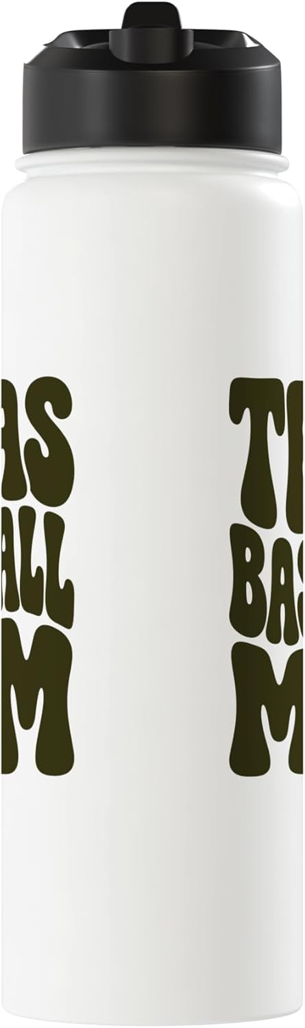 Botella de agua acero inoxidable insulada estilo groovy mamá beisbolista Texas oliva
