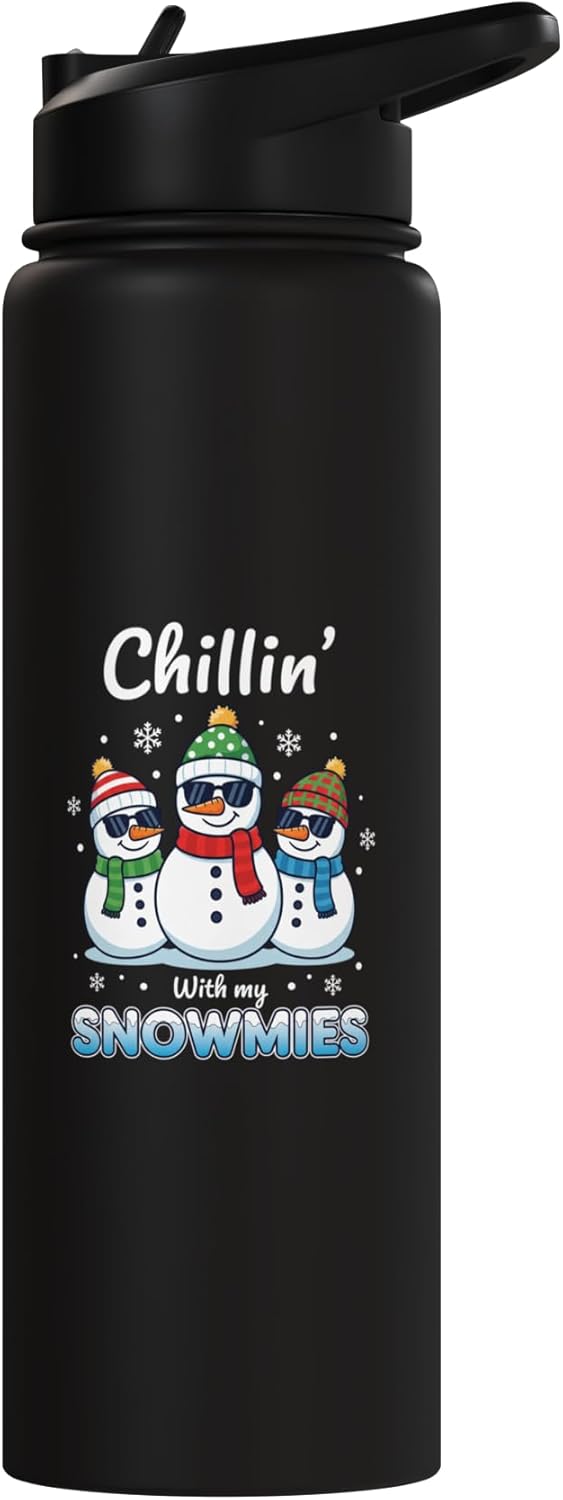 Botella de agua acero inoxidable con muñecos de nieve para niños