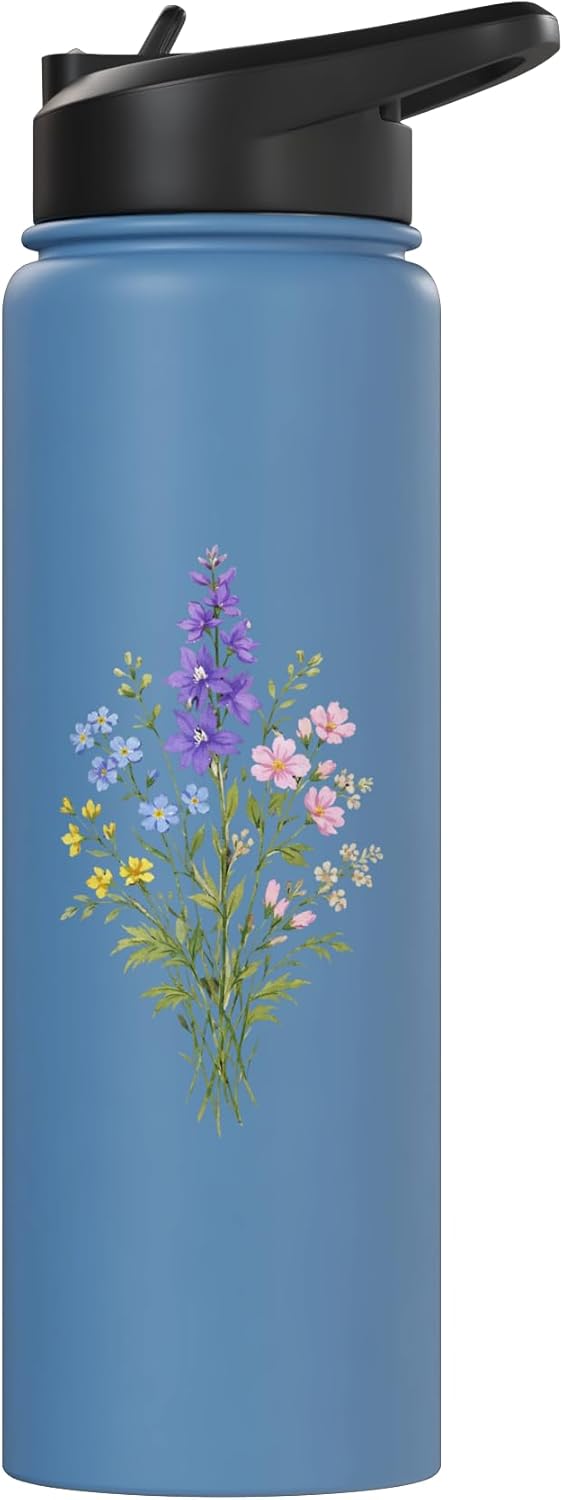 Botella de agua acero inoxidable minimalista flor natural