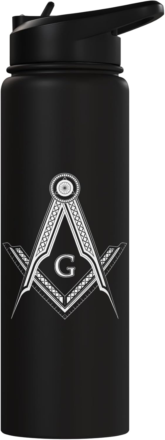 Botella de agua aislada con emblema de Freemason en acero inoxidable