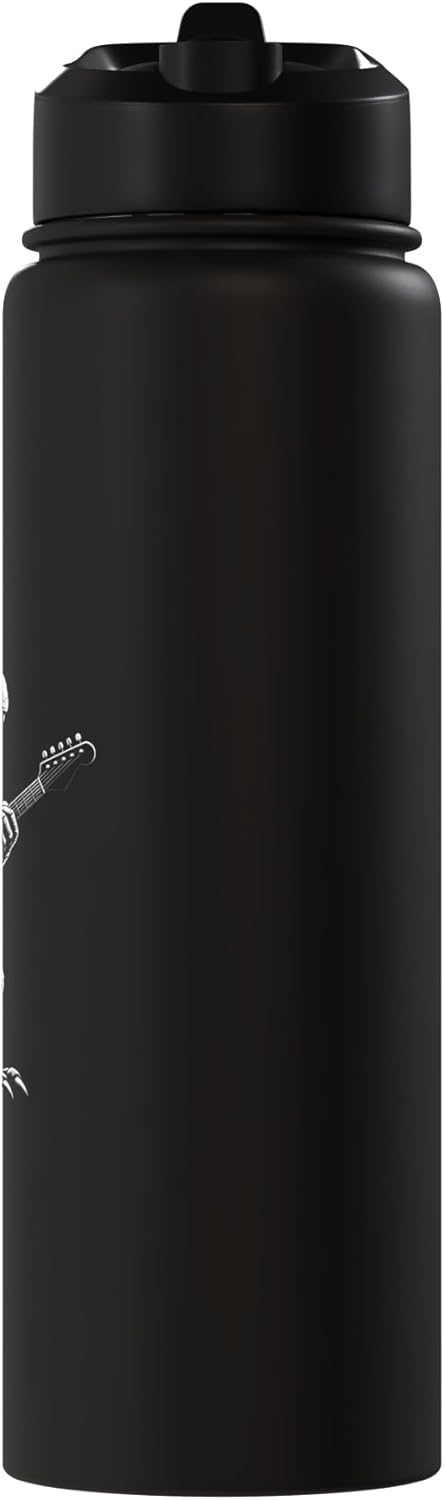 Botella de agua aislada de acero inoxidable con dinosaurio tocando guitarra
